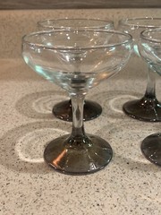 Set of 4 Clear Glass Champagne/Cocktail Glasses w/ Smokey Gray Bases, 4.5″ Tall