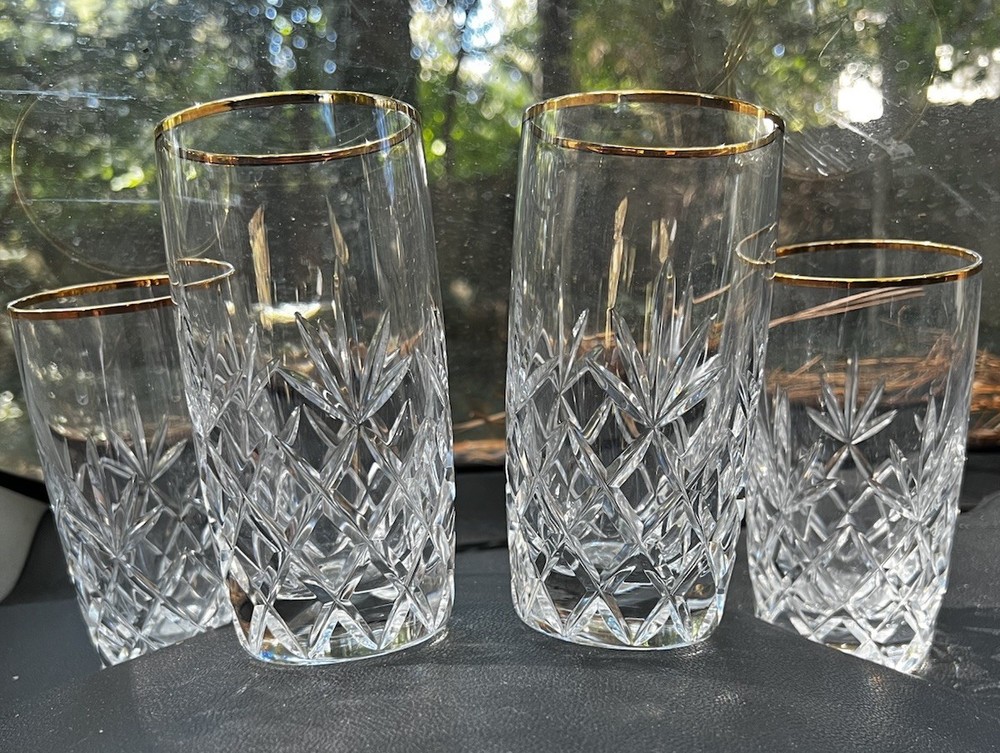 Lenox USA Cut Crystal Glasses with Gold Rim – Set of 4 (Tumblers)