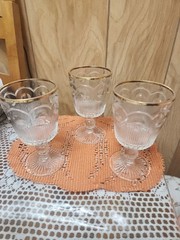 Vtg Bartlett-Collins St. Genevieve Clear Gold Trim Water Wine Goblets Lot of 3