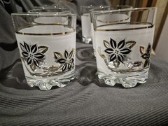 Vintage DeValBor Windrose Italian Frosted Gold and Black Floral Design Set Of 6