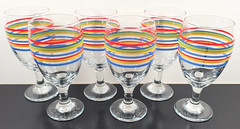 7 Royal Norfolk Mambo Iced Tea Set Libbey Fiesta Rainbow Striped Goblet Stemware