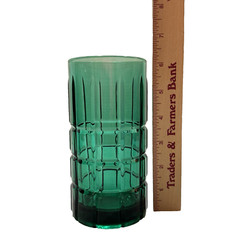 Vtg Set 4 Anchor Hocking Emerald Green Tartan Plaid Grid Tumblers 6 1/8″ Glasses