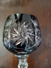 (2) CZECH BOHEMIAN HOCK WINE GOBLETS Cut to Clear ~ BROWN ~ 1950s ~ MINT