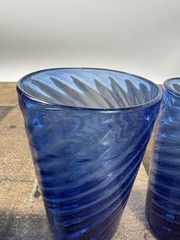 Antique Hand Blown French COBALT Blue Swirl Drinking Glasses w/ Rough Pontail x6
