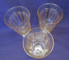 3-HOCKING GLASS CO. Princess Pattern Yellow Topaz 5 1/4″ Ice Tea Flat Tumblers