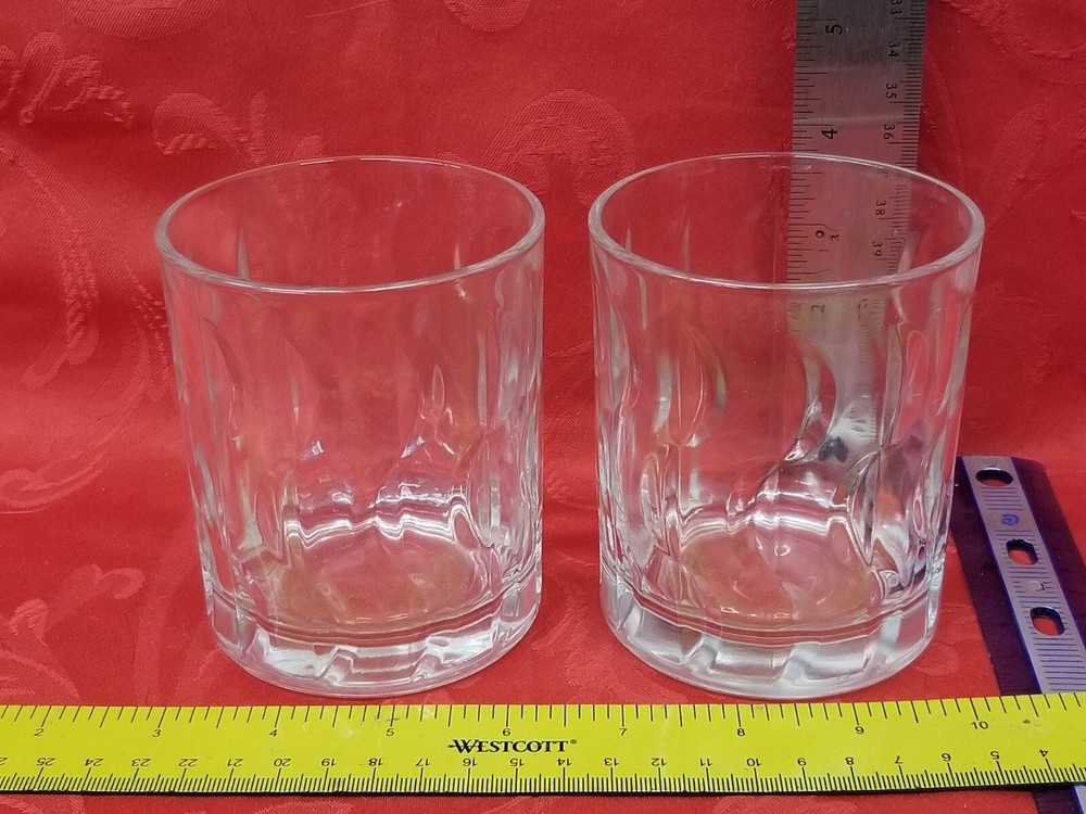 2 Double Old Fashioned Tumbler Glass Crystal Half Circle pattern
