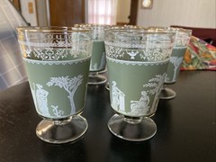 WEDGEWOOD JASPERWARE Helenic stemmed barware SET 8 vtg collectable GREEN 8 Oz