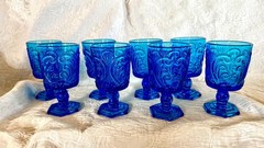 Vintage 1960s Blue Imperial Glass Goblets, as-new condition, set of 9