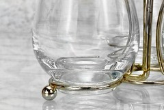 Mid-Century Gold Bar Serving Caddy w/ 3 Whiskey Glasses