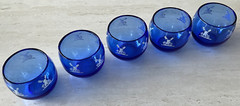 5 Hazel Atlas WINDMILLS Cobalt Blue 5-Ounce 2 1/2” Roly Poly Glasses Tumblers