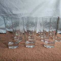 Vintage Homer Laughlin Celeste 10-12 Oz Tumblers Clear Glass Blue Bud Gray Leaf