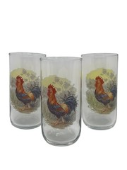 VTG Set of 3 Rooster Drinking Glasses | Farmhouse Kitchen Tumblers Country Decor