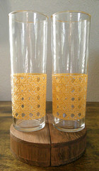 Vintage 70’s Libbey Yellow Gold Cane Rattan Coastal Tall Highball Glasses