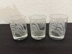 Vintage Mignon Faget Etched Crawfish Lowball Whiskey Glass Set of 3 New Orleans