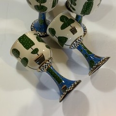 Linda Hogam Goblets Set Of 6 Blue Green Signed Hand Painted Vintage USA #40