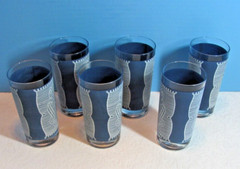 Vintage Currier & Ives Jeannette Royal 12oz Tumbler ice Tea Glass Blue Set of 6