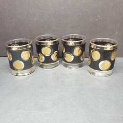 Libby 1960s Barware 22k Gold Cera Coin Lowball Glasses Set of 4 Hennessy Whiskey