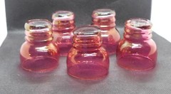 set of 5 vintage iridescent small magenta cordial delicate glass cups