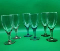 Set of 6 Clear Wine Glasses 10 oz Colored Stems Blue Green Pink