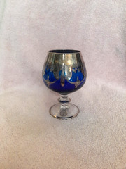 Vintage Arte Italica S L Line Italy Blue Brandy Snifter Glass 24K Gold Highlight