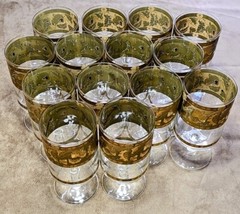 14 Available Cera MCM 6.5″ Stem Glass 22K Gold Gilt Oak Leaf Acorn Barware VTG