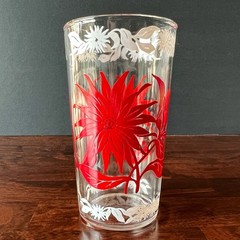 Vintage Red White Floral Juice Glass Swanky Swig Tumbler Mid Century 9 oz