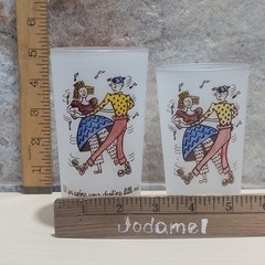 Vintage Square Dance Highball Federal Frosted Glass Tumblers Set of 2
