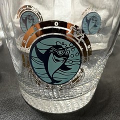 Clear Glass Rocks Glasses Set of 5 Blue Fish Pattern Gold Rim Textured Base