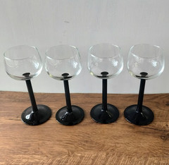 Vintage Luminarc Domino Wine Glasses: MCM Black 5 oz Stemmed Goblets Set of 4
