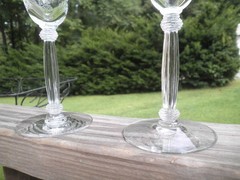 2 Tiffin Flanders Poppy Etch 8 1/4″ Crystal Water Goblets Fluted Stem 1927-1935