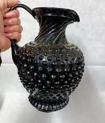 Vintage Black Hobnail Pitcher And Glasses Set
