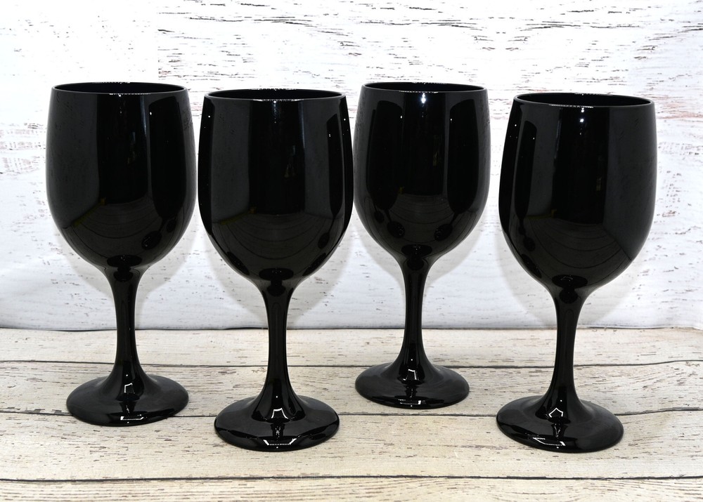 Libbey Black Amethyst Wine Water Glass Stem Goblets 10oz Set Of 4 – 7.25” Tall