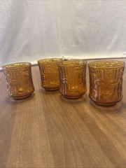 Etched Amber Juice Glasses