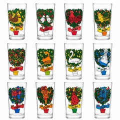 Vintage 12 Days of Christmas Glasses Set 12 Tumblers Holiday Drinking Glasses