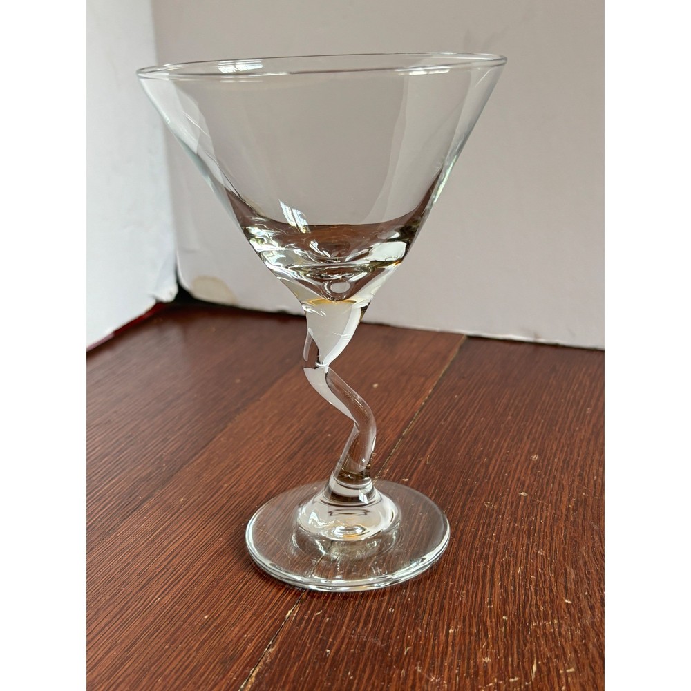 Clear Glass Spiral Twisted Stem Martini Cocktail Glass Modern Barware 6.75in
