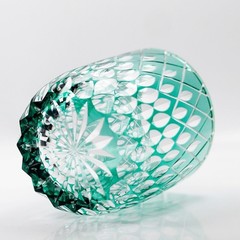 Green Edo Kiriko Glass Crystal Whiskey Glasses Hand Cut To Clear 9oz/250ml