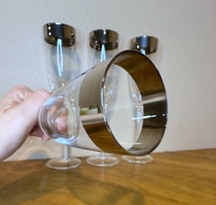 Set of 4 Vintage Champagne Flutes Platinum/Silver Rim, Clear Glass, 5–6 oz