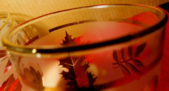 Libbey Highball~Frosted Maple Leaves Glass Ice Bucket & Matching Water Glass
