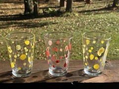 Vintage Libbey Polka Dot Tumbler/ Tall Juice Glasses , Yellow & Pink , Set of 3