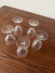 5 – Vintage Pressed Glass Etched Grape On Grid Wine Sherry Cordial. 4 5/8” Tall