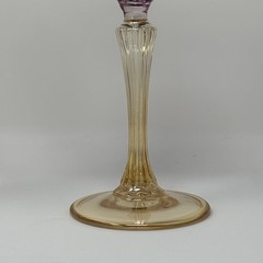 Pair of Italian Blown Glass Wine Goblets Pink Glass Bowl Gold Stem