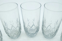 Vintage Crystal Tumblers Etched Wheat Pattern Light Iridescence 6″ Set of 5