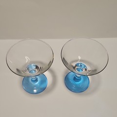 Set of 2 Pier 1 Imports Miniature Martini Cordial Glasses Clear w/ Blue Base 4″