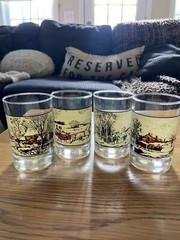 Set Of 4 Vintage Collector Currier & Ives Seasonal Cocktail Glasses