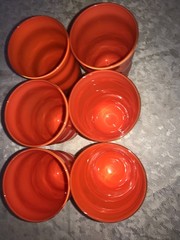 RARE Set Of 6 DANSK Kitchen RIO Ripple Wave ORANGE 16oz Crystal TUMBLERS 6″ Tall