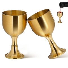 2 Pack Mini Chalice Small Brass Goblet, Solid Brass Gold Communion Cup with B…