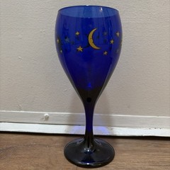 Libbey Glass Company Celestial Cobalt Blue Sun Moon Stars Water Goblet