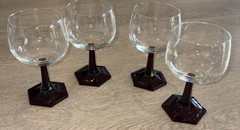 Set of Four Luminarc (Cristal d’Arques) CRA142 (red hexagonal base) Water Goblet