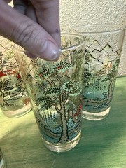Vintage MCM Libby Japanese Garden Scene Glass Tumbler set of 5