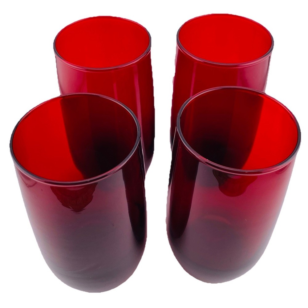 VTG Anchor Hocking Ruby Red Tumblers 5″ Set Of 4 Retro Grannycore Holiday